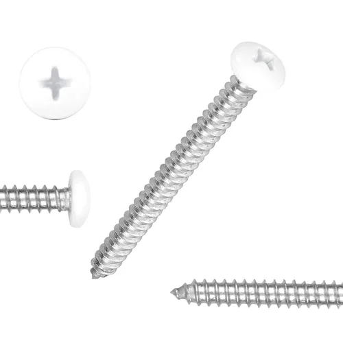White Head - 25 tornillos de madera Phillips de acero inoxidable #10 x 4, tornillos recubiertos blancos, tornillos de madera, tornillos de acero