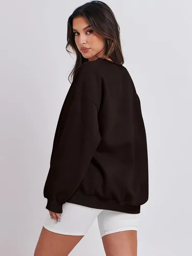 Miniatura 4 de ANRABESS Sudadera de gran tamaño para mujer, con cuello redondo, estilo Y2K, sudadera con capucha de forro polar, cómoda, camiseta informal, ropa