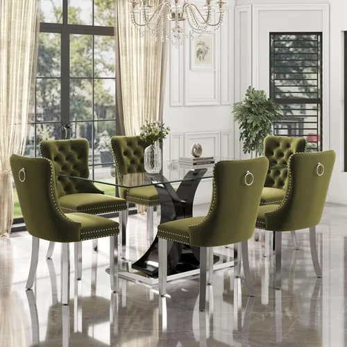 Miniatura 51 de Moderno juego de comedor de cristal de lujo para 6, 63 pulgadas, juego de vajilla rectangular minimalista grande para 6, juego de mesa de cocina
