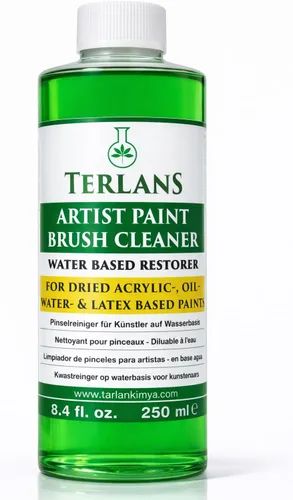 TERLANS Limpiador y cuidado de pinceles de pintura artística, 8.4 onzas líquidas (8.5 fl oz) | Elimina los residuos acrílicos y de aceite sin dañar
