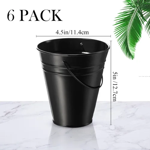 Miniatura 2 de Sadnyy Paquete de 6 cubos pequeños de metal negro galvanizado con asa de 5 pulgadas, mini cubos de metal 2026 para fiesta de graduación 2026, centro