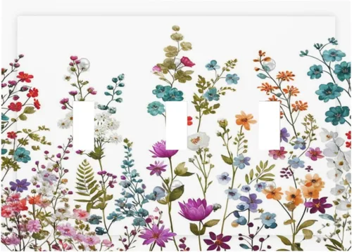 Miniatura 20 de Cubierta de Interruptor de Luz de 1 Gang con Flores Silvestres Bohemias, Hierbas, Floral, Decorativa, Planta Botánica, Naturaleza, Acuarela, Placa