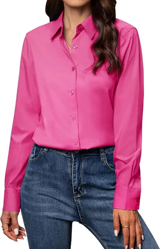 Miniatura 23 de Gleeivy Camisas con botones para mujer de ajuste clásico, camisa de vestir, camisa de trabajo, de negocios, casual, de manga larga, blusa, tops A
