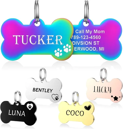 YEHANTI Etiquetas de perro personalizadas grabadas para mascotas, placa de acero inoxidable personalizada para perros y gatos con varios iconos Hueso