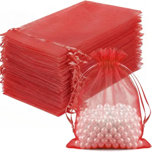 Miniatura 10 de FUNFERY 100 bolsas de organza naranja de 4 x 6 pulgadas, pequeñas bolsas de regalo con cordón de malla para bolsitas, joyas, dulces, recuerdo