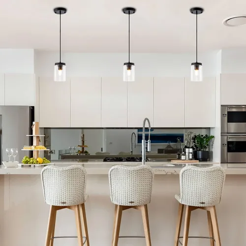 Miniatura 5 de Mini lámpara colgante industrial moderna de vidrio con semillas de burbujas, cilindro de iluminación colgante de cable ajustable para isla