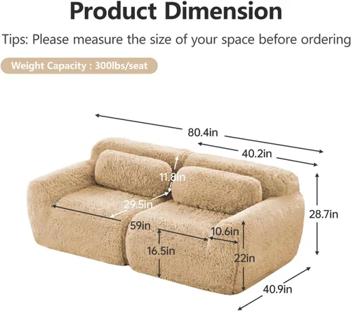 Miniatura 2 de Sofás seccionales modulares sin armazón de 80" para sala de estar, juego de sofá de asiento profundo comprimido de 2 plazas, no requiere montaje