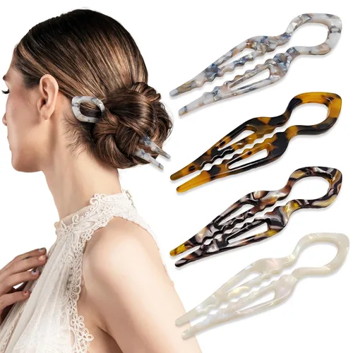 Miniatura 7 de Horquillas acrílicas de lirio francés para mujer, 4 pinzas elegantes texturizadas para cabello fino, grueso, largo y mediano, horquillas