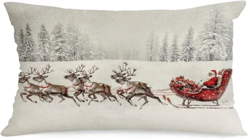 Miniatura 16 de AOFANGGO Funda de almohada de Navidad de 12 x 20 pulgadas, decoración navideña de árbol de leopardo, funda de cojín rústica para cama, silla, sofá