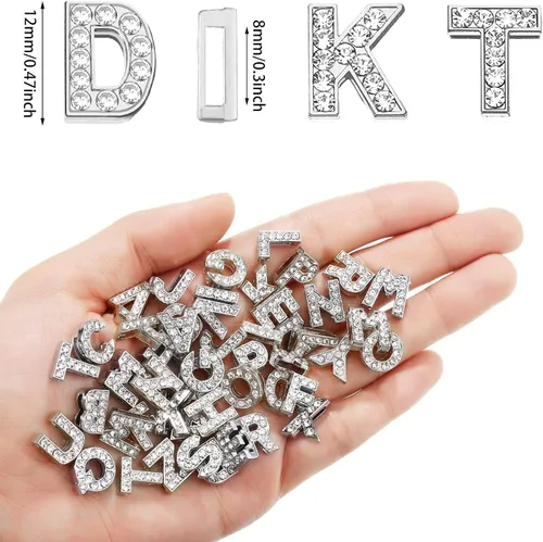 Miniatura 2 de WILLBOND 104 Pcs Full Rhinestone Letter Charms A-Z 8mm Rhinestone Slider Charms for Crafts Alphabet Letter for DIY Jewelry Making Plateado