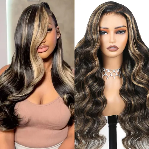 Arabella 5x6 Pelucas listas para usar sin pegamento de cabello humano 1B/27 con encaje frontal resaltado, pelucas de cabello humano con densidad del