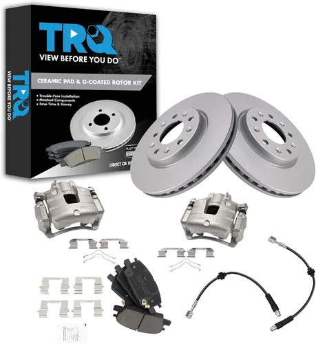 TRQ Kit de pastillas de freno y rotor de cerámica delantera compatible con Chevrolet Malibu 2016