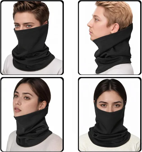 Miniatura 3 de Paquete de 2 calentadores de cuello de invierno y máscara facial de esquí para hombres y mujeres, polaina de cuello de forro polar para clima frío