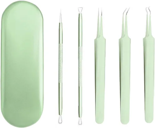 Kit de herramientas para eliminar puntos negros, kit de 5 piezas, kit profesional de eliminación de acné de acero inoxidable para nariz y cara,