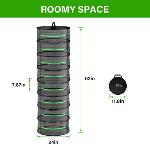 Miniatura 4 de iPower Estante plegable de malla de hierbas de 2 pies y 8 capas con cremalleras, red de secado para colgar, anillo resistente para plantas