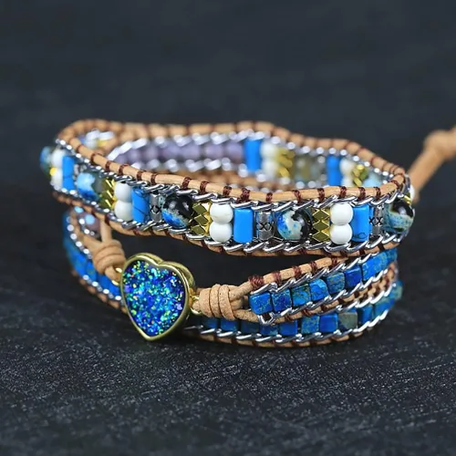 Miniatura 5 de ZOSOJONA Pulsera envolvente para mujer, estilo bohemio, con cuentas de piedra de cristal de jaspe natural