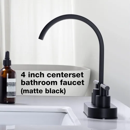 Miniatura 3 de TRUSTMI Grifo de baño central de 4 pulgadas, oro cepillado, boquilla de cascada de alto flujo para fregaderos profundos, giro de 360°, montaje