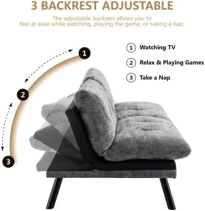 Miniatura 4 de anwickjeff Sofá cama futón, sofá convertible moderno, sofá biplaza plegable, sofás de futón transpirables para espacios pequeños compactos