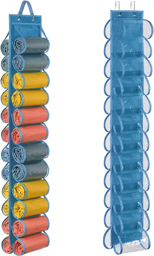 Miniatura 13 de Lirex Organizador de almacenamiento de leggings de yoga con 24 bolsillos, organizador plegable de tela Oxford para colgar en el armario, camisas