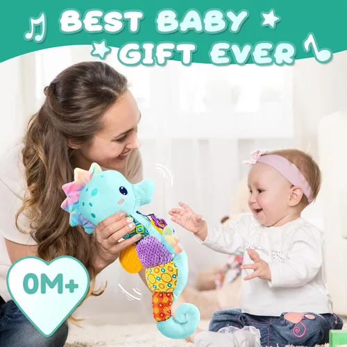 Miniatura 5 de AWOTOY Juguetes para bebés de 0 a 12 meses, juguetes de peluche musicales con actividad sensorial suave, con arrugas, sonajero y texturas, juguetes