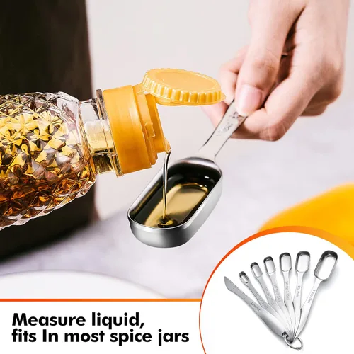 Miniatura 4 de Rainspire Juego de cucharas medidoras resistentes de acero inoxidable, juego de tazas y cucharas medidoras de metal para seco o líquido, cabe