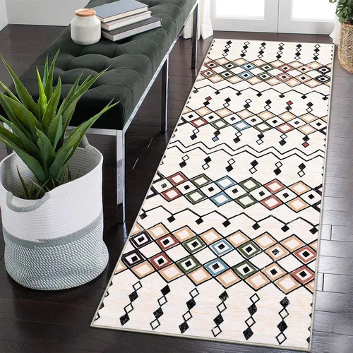 Miniatura 19 de FairOnly Alfombra bohemia abstracta de 2 x 3, para interiores y exteriores, antideslizante, lavable, alfombra pequeña para cocina, dormitorio, baño
