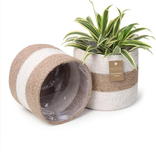 Miniatura 13 de Cesta de maceta de yute - Cubiertas de cuerda de yute tejidas para decorar suculentas de interior/exterior, macetas pequeñas - Juego de 2