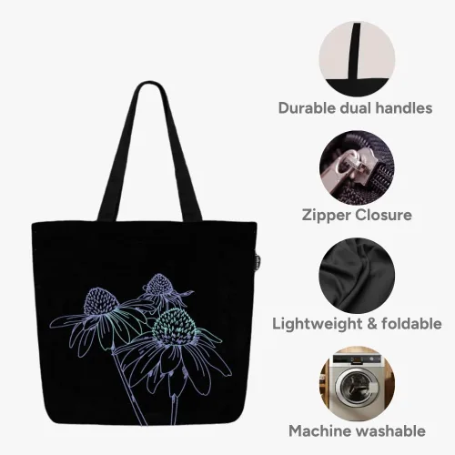 Miniatura 94 de Ecoright Bolsa de lona estética para mujer, bolsa grande con cremallera y bolsillo, bolsa de mano para mujer, para yoga, trabajo, playa