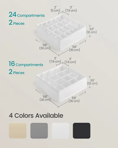 Miniatura 5 de SONGMICS Paquete de 4 organizadores de cajones, 80 celdas (2 x 16 + 2 x 24), separadores plegables, 11.8 x 11.8 x 3.9 pulgadas, para calcetines