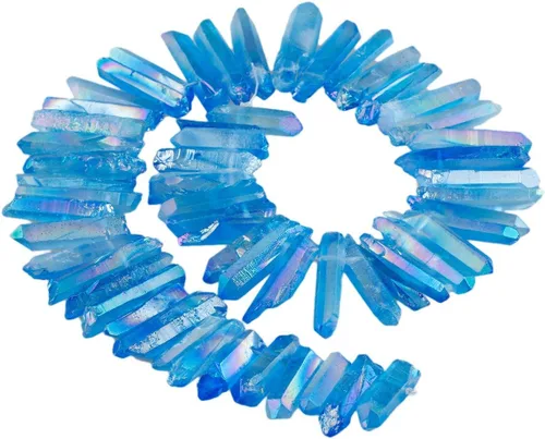 Miniatura 14 de SUNYIK Angel Aura Cuarzo con Revestimiento de Titanio Puntas de Cristal Palos Rugosos de Cuarzo Picos Cuentas de Punta Hebra de 15 Pulgadas Perforada