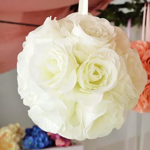 Efavormart - Paquete de 2 bolas de flores artificiales de seda de 7 pulgadas, bola de besos con cinta colgante para pasillo de boda y centros de