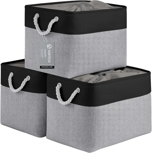 Miniatura 20 de Cestas de almacenamiento para estantes de 11.8 x 7.9 x 5.2 pulgadas, contenedores de almacenamiento plegables de tela con asas, organizador