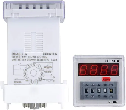 Miniatura 4 de Relé de contador digital DH48J-A Pantalla LED de 11 pines Relé de tiempo Configuración de conteo 1-999900 (24V AC/DC)