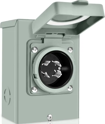PAULINN Caja de entrada de corriente del generador de 30A NEMA 3R Caja de salida del generador para receptáculo exterior, 4 clavijas, PB30, L14-30P,