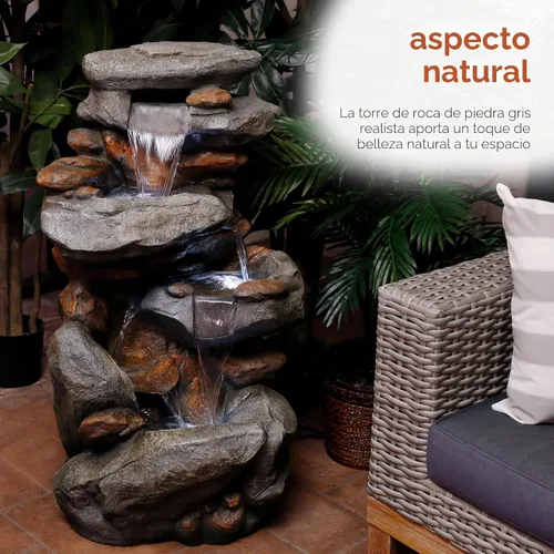 Miniatura 6 de Alpine Corporation Fuente de agua de piso de roca de 40 pulgadas con 4 niveles, cascada de agua y luces LED blancas, fuente de agua tranquila