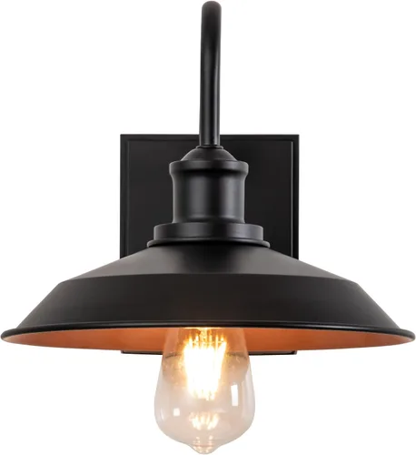 Miniatura 3 de Lámpara de exterior con salida GFCI, luz de porche negra, lámpara de pared exterior impermeable de granero, aplique de pared industrial de granja