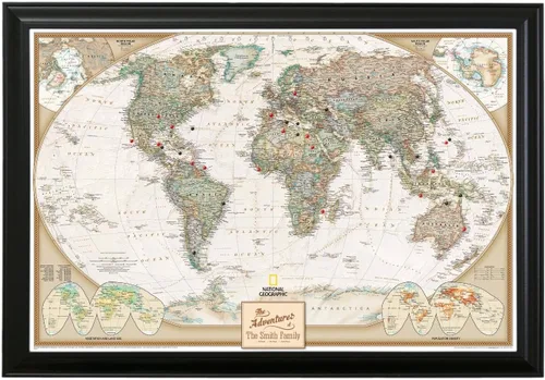Miniatura 17 de Mapamundi con alfileres, personalizado, ejecutivo, con marco de 24 x 36" y alfileres, Negro (Rustic Black), 24 x 36 pulgadas Marco negro rústico