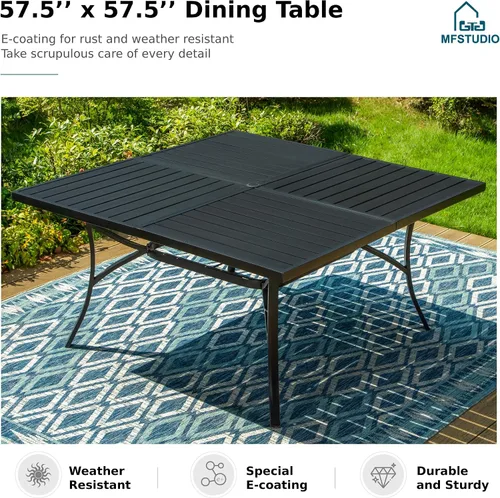 Miniatura 3 de MFSTUDIO Juego de comedor al aire libre para 8, juego de mesa y sillas de metal para patio, juego de muebles de patio de 9 piezas, juego de comedor