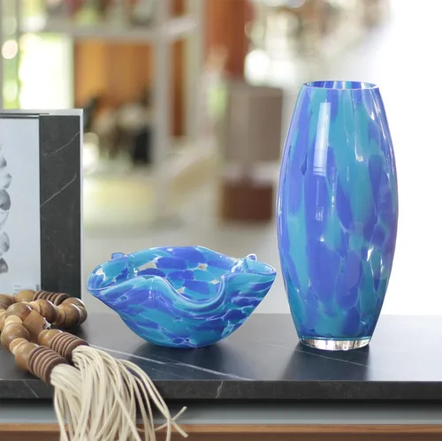 Miniatura 3 de Ca D Oro - Jarrón de cristal de confeti azul soplado a mano estilo Murano para flores y decoración - Modelo Oliva G