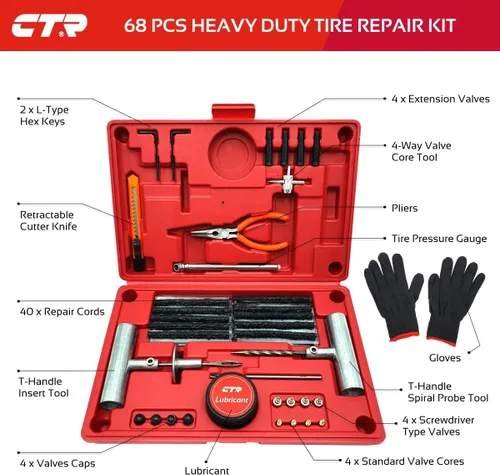 Miniatura 2 de CTR Kit de tapones de neumáticos de alta resistencia, kit de reparación universal de neumáticos todo en uno con enchufes, herramientas profesionales