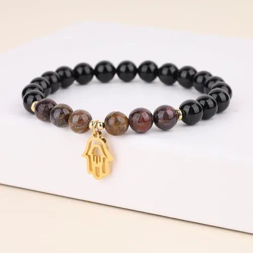 Miniatura 4 de COAI Pulsera Hamsa de piedra turmalina negra con dije de mano