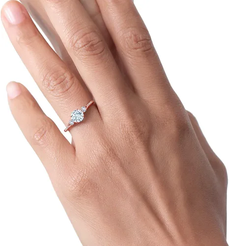 Miniatura 37 de Gem Stone King Anillo de compromiso de 3 piedras preciosas redondas de oro rosa de 10 quilates, 0.236 in, piedra natal, zafiro blanco y diamante