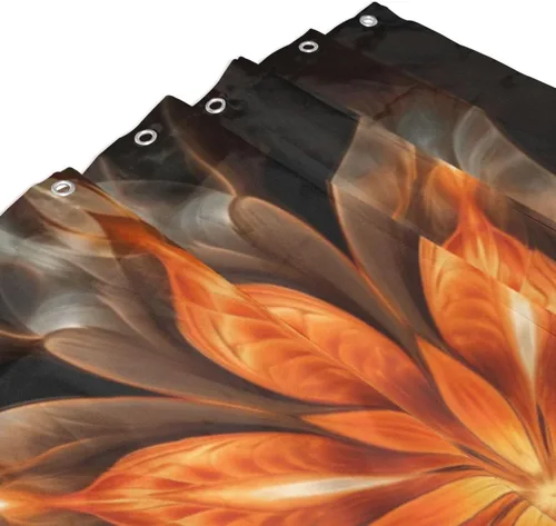 Miniatura 3 de YLATY2908 - Cortina de ducha de flores abstractas para baño, juego de cortina de ducha bohemia floral naranja, tela transparente, moderna