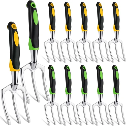 Yaocom 12 piezas de rastrillos de mano, mini cultivador de jardín de alta resistencia, rastrillo pequeño de 11 pulgadas con mango para excavar