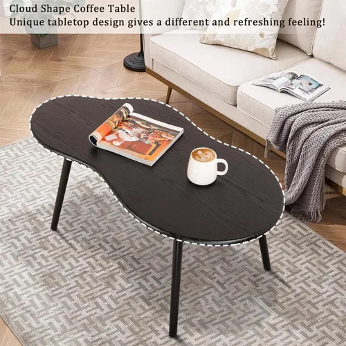 Miniatura 7 de Mesa de centro pequeña, mesa de centro de nube negra para espacios pequeños, mesa central moderna única e irregular con patas de madera, mesa