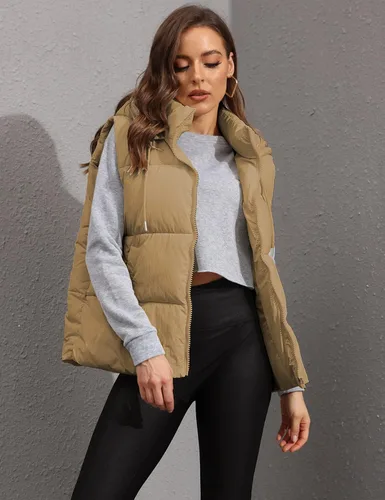 Miniatura 5 de Chaleco acolchado para mujer con capucha extraíble, sin mangas, con cremallera completa, chaqueta acolchada de plumón