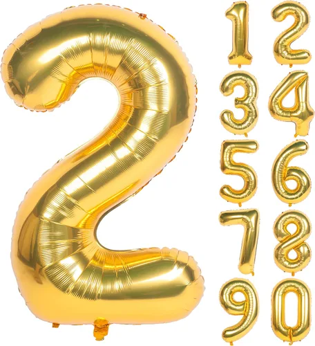 Miniatura 42 de Globos de helio de 40 pulgadas con dígitos dorados para fiesta de cumpleaños., Número 0, 40 pulgadas, número 0 oro 7