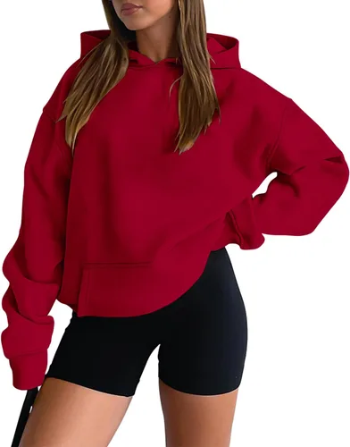 onlypuff Sudadera casual con capucha para mujer, de manga larga, con bolsillo de canguro, hombro caído