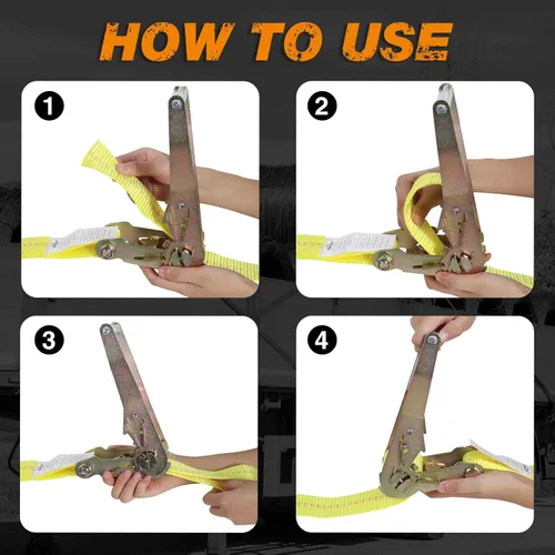 Miniatura 8 de Correa de amarre de trinquete, paquete de 2 correas de trinquete resistentes de 2 pulgadas x 27 pies con mango de aluminio, correas de carga