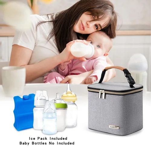 Miniatura 6 de Bolsa enfriadora de leche materna con bolsa de hielo para 4 biberones grandes de hasta 5 onzas, bolsa enfriadora de biberones ideal para madres gris